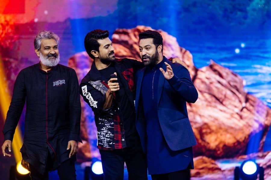 From left: SS Rajamouli, Ram Charan and NTR Junior