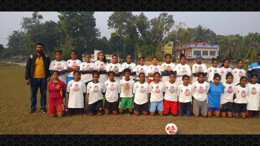 GAME PLAN: Players of the Matua Football Club at the school ground in Thakurnagar 