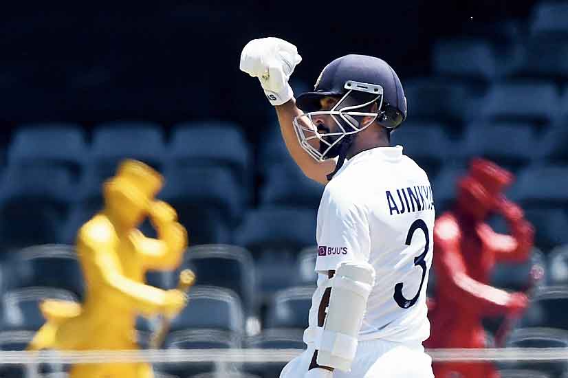 Ajinkya Rahane after completing his half-century against South Africa in the second Test at the Wanderers in Johannesburg on Wednesday.