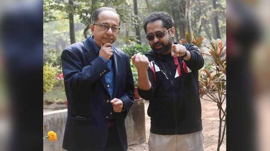 Kaushik Basu (left) with Suman Ghosh, in Santiniketan