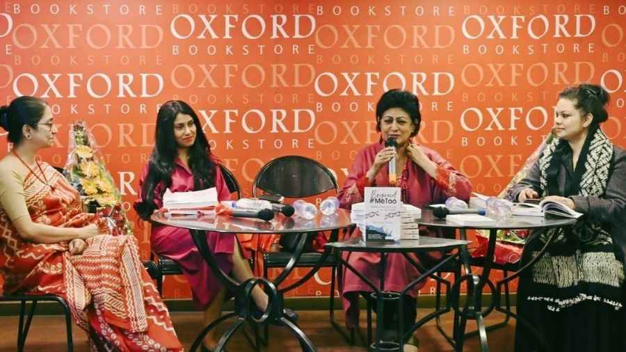 (L-R) Ruma Chakraborty, Tanushree Ghosh, Oindrilla Dutt and Antara Banerjee at the book launch in Oxford Book Store