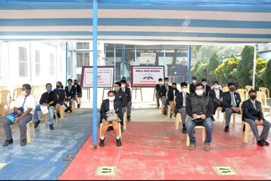 Students of Classes X and XII of both the schools wait in the basketball court for their turn. The next vaccination drive for classes IX and XI is scheduled on January 14. 