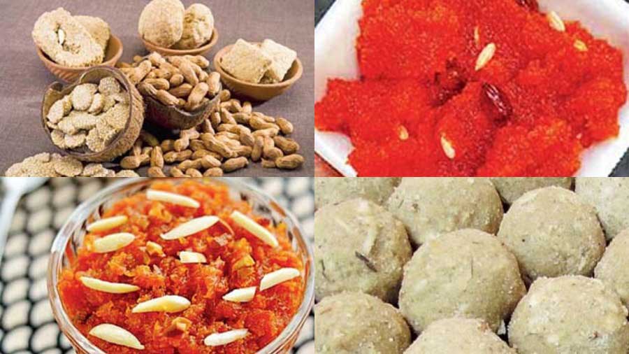 Some of the traditional food items synonymous with Lohri are Til Ke Ladoo, Moongfali, Rewri, Gajak, Gajar Ka Halwa, Aate Ke Ladoo and Gur Ka Halwa.