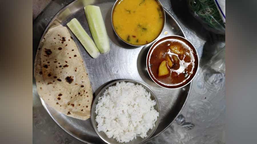 A thali from Ek Prayas, where the focus is to not provide a fancy meal, but a nourishing one
