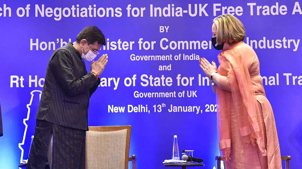 Commerce minister Piyush Goyal and British counterpart Anne-Marie Trevelyan.