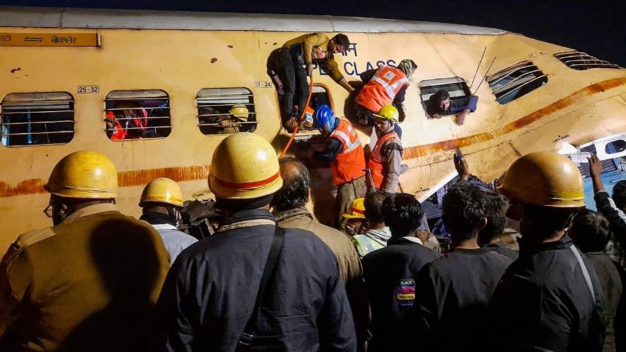 Rescue and relief operation after Guwahati-Bikaner Express got derailed at Mainaguri in Jalpaiguri district.