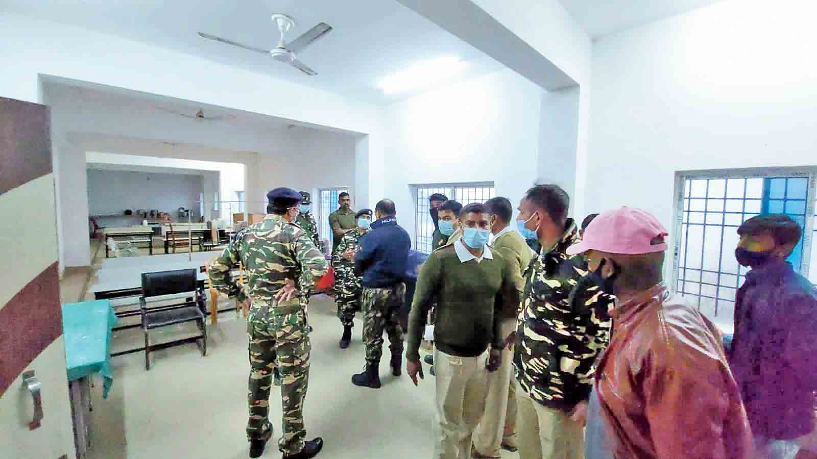 SSB officials at the Birpur sub-divisional hospital in Bihar’s Supaul district on Friday