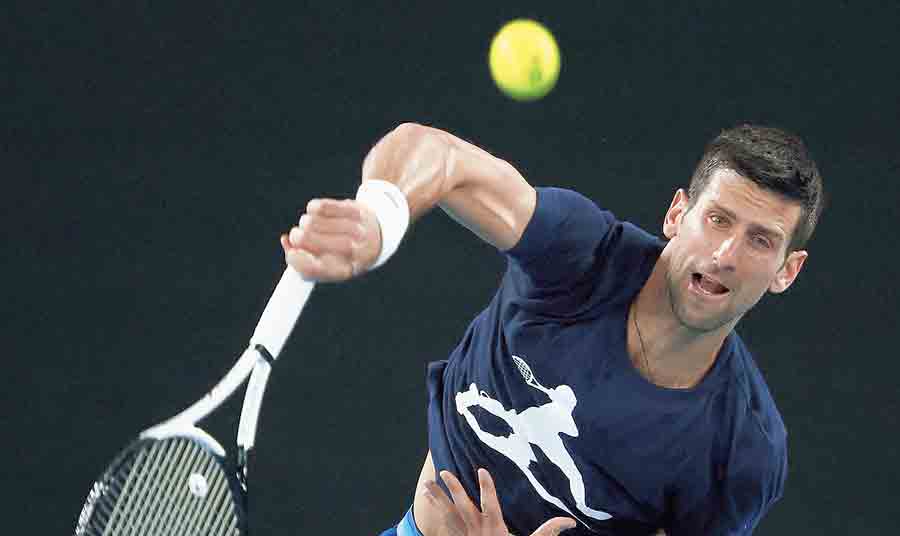 Novak Djokovic during practice at Melbourne Park on Friday.
