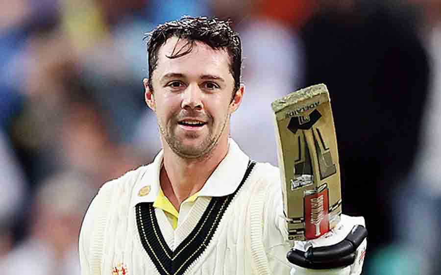 Australia’s Travis Head after completing his century on Day I of the final Ashes Test of the series in Hobart on Friday. 