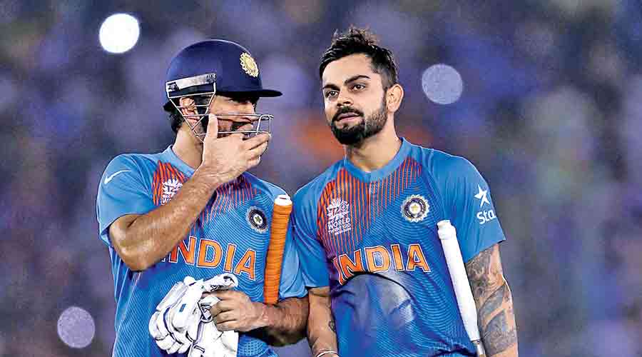Virat Kohli with then skipper Mahendra Singh Dhoni during a T20 World Cup match in Mohali in 2016.