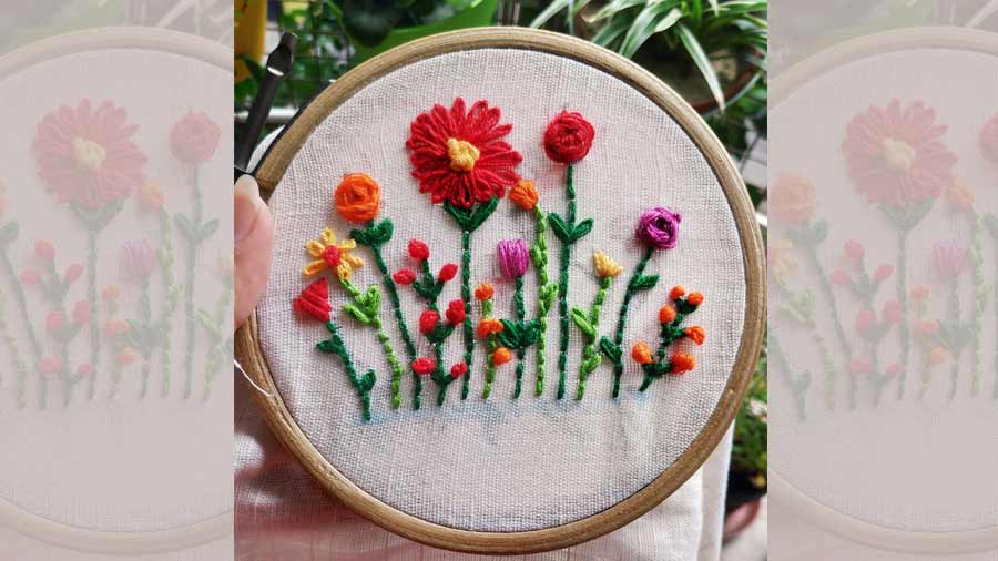 My first embroidered flower garden hoop