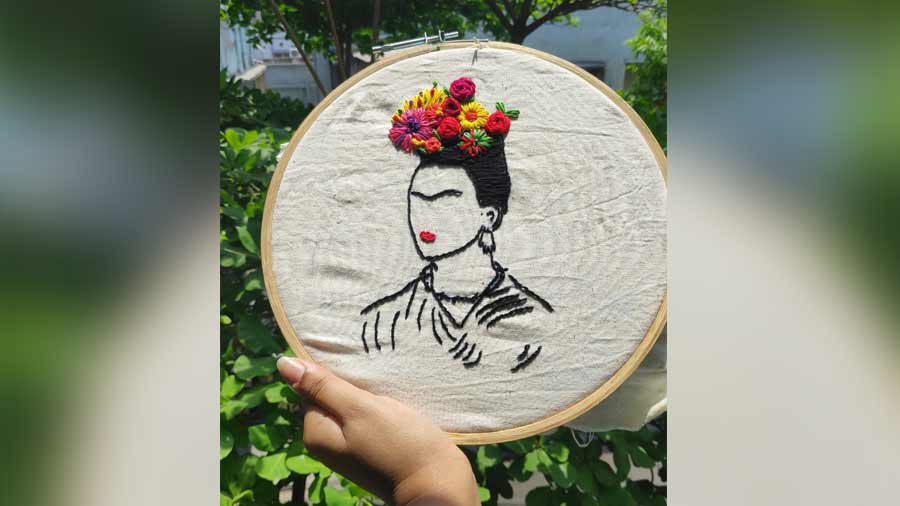 A Frida Kahlo embroidered hoop