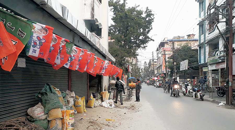 Flags of different political parties planted in Siliguri ahead of the civic elections. 