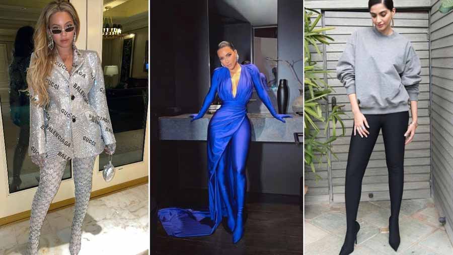Beyonce wears the Gucci X Balenciaga pantaleggings, Kim Kardashian in a Balenciaga pantashoe and Sonam Kapoor in a classic black pantashoe