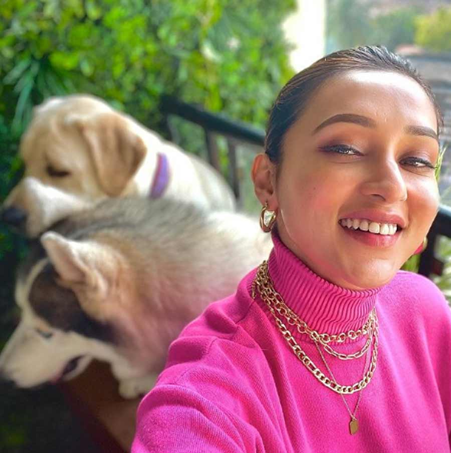PINK & PAWSOME: Actor Mimi Chakraborty uploaded this photograph with her furry friends on Sunday, January 16