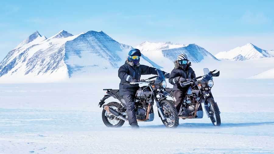 Dean Coxson (left) and Santhosh Vijay Kumar with the Ellsworth Mountains in the background