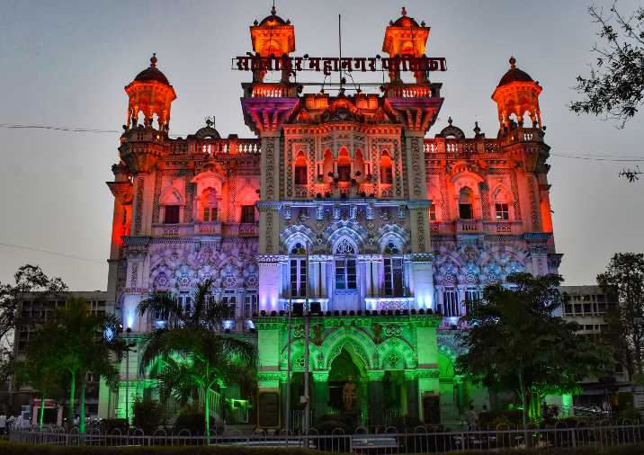  Municipal Corporation building illuminated with tricolour lights ahead of the Republic Day.
