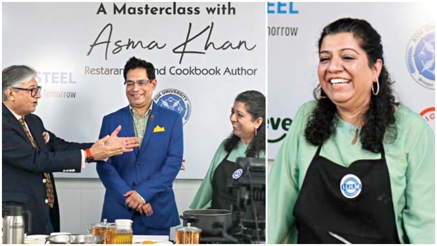 (L-R) Rajive Kaul, Suborno Bose and Asma Khan at the session; Asma Khan was all smiles as she interacted with students on Zoom