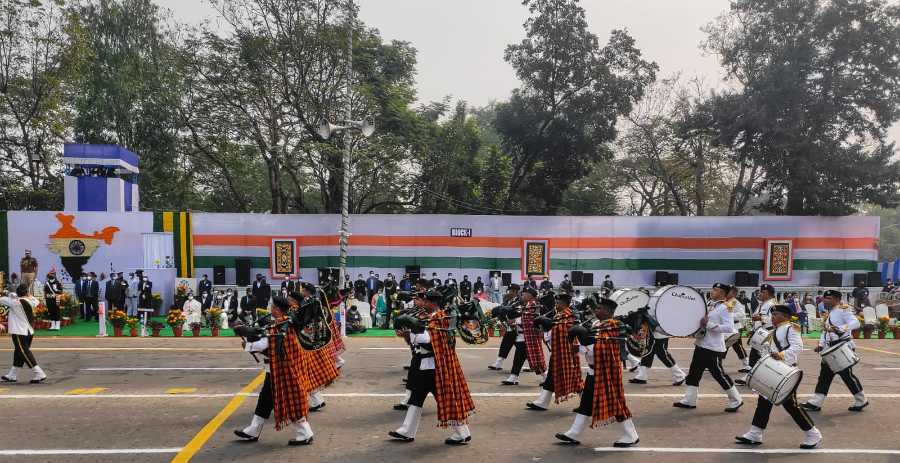 Special Armed Police Force marches during the celebrations on Red Road.