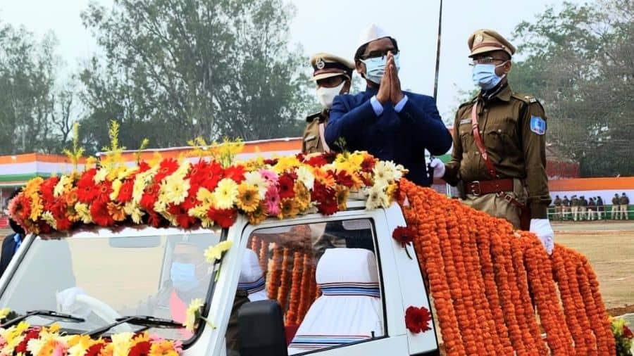 Cheif Minister Hemant Soren ( in blue suite) during the Republic Day Celebration at Dumka.