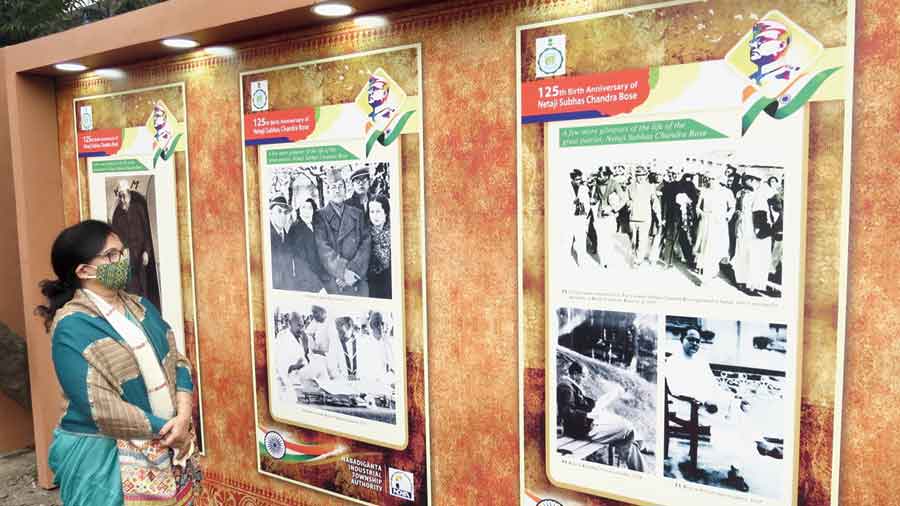 Urban development minister Chandrima Bhattacharya at the opening of a three-day exhibition on Netaji at Jai Hind Park in Sector V.