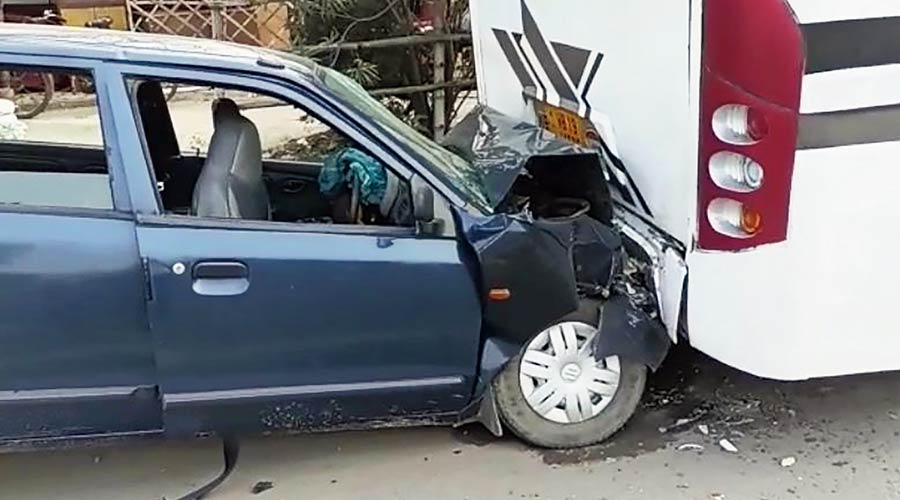 The Maruti Alto after the accident on Friday