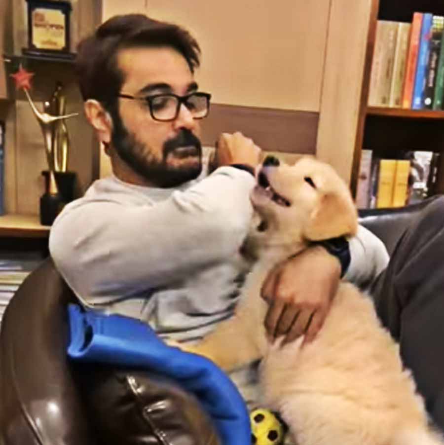 FURRY FRIEND: Tollywood superstar Prosenjit Chatterjee spends some playful time with Rocky, the puppy. The actor uploaded a short video of the pup on Instagram and wrote: “We've welcomed a new member to our family. Meet Rocky - a furball full of joy!”