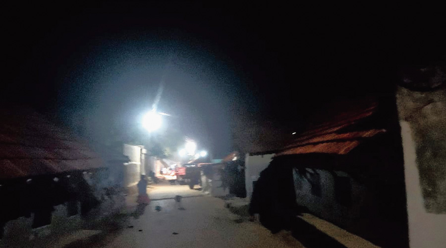 Streetlights at tribal hamlet Namo Jamdoba, 12km  from Asansol, on Tuesday as electricity arrived for the  first time here
