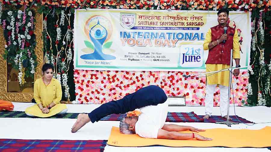 Krishna Murari Tibrewal does an asana