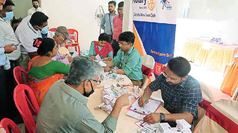 Patients consult doctors at the health camp in CC Block in New Town. 