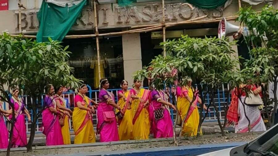 The Rath Yatra procession on Sarat Bose Road around 2.30pm on Friday