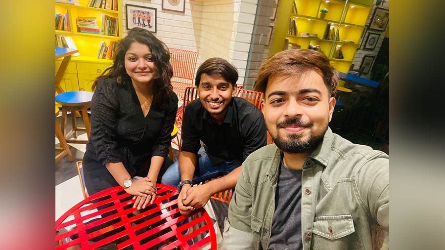 Uddalak with the co-founders of Cypher Strategy, Brihasi Dey (left) and Pratham Shaw