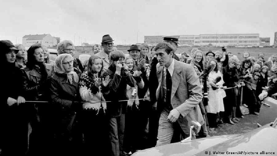 Bobby Fischer on his way to a game at the championship held in Reykjavik, Iceland in August, 1972