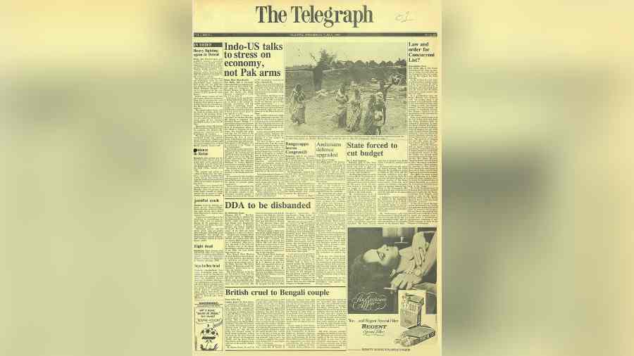 The front page of the first edition of The Telegraph, July 7, 1982