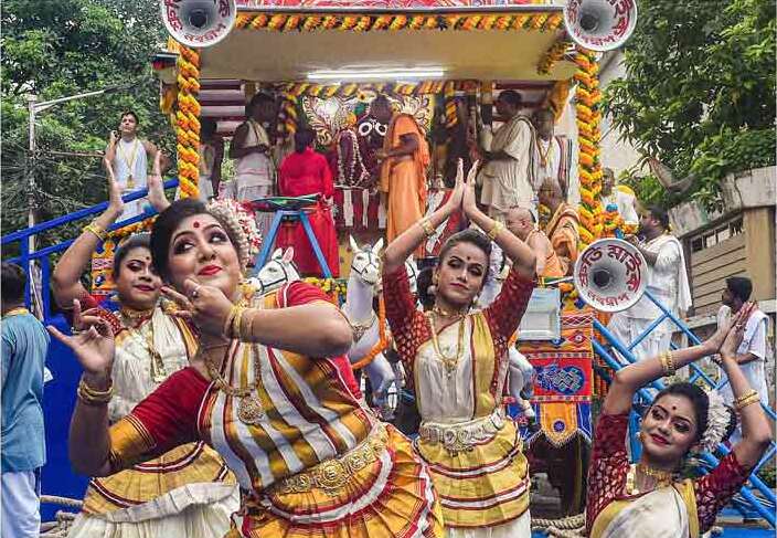 Dancers perform at the inauguration of the 51st ISKCON Rath Yatra on Friday, July 1.
