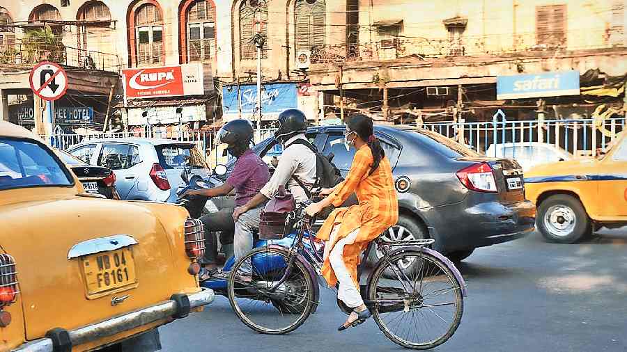 A cyclist in central Calcutta. File picture