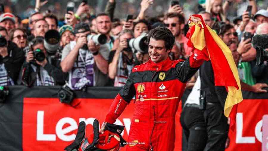 Carlos Sainz after winning the British Grand Prix on Sunday.