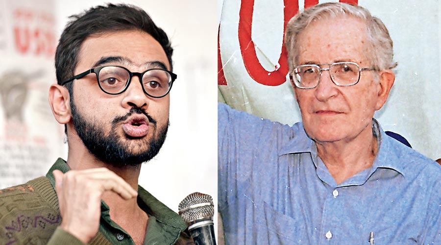 Umar Khalid (L) and Noam Chomsky