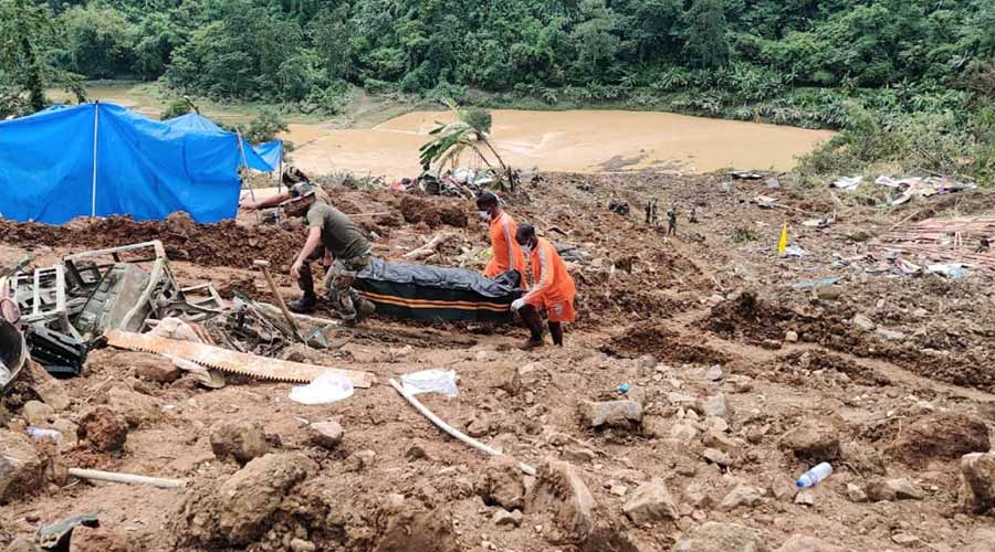 Rescue operations underway after a massive landslide hit the Tupul railway construction camp, in Noney district of Manipur.