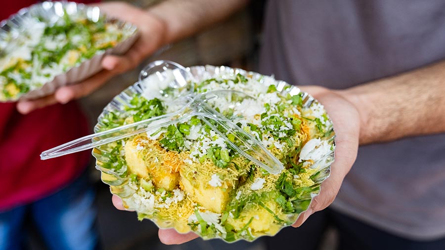 The best-selling dhokla chaat at AnnaRas 