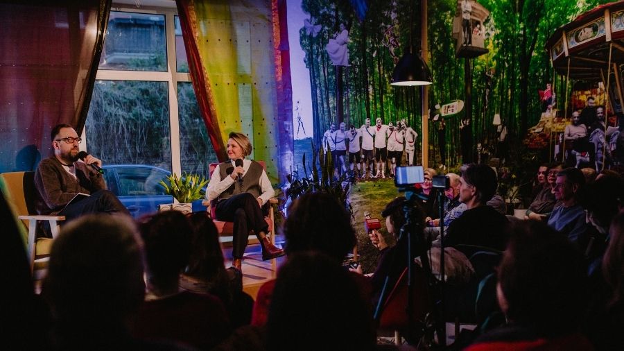 Paulina in conversation with author Michał Nogaś at Warsaw’s Big Book Festival