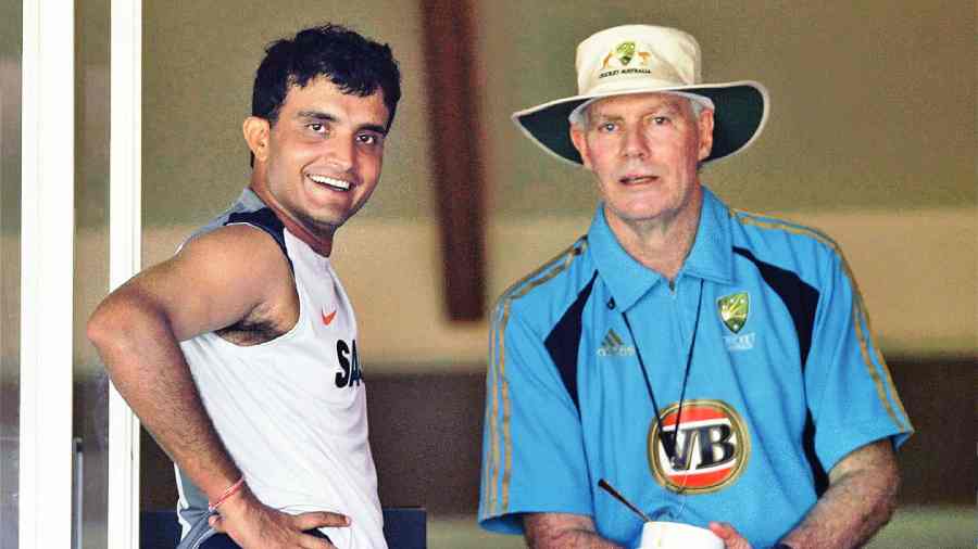Sourav with India head coach Greg Chappell
