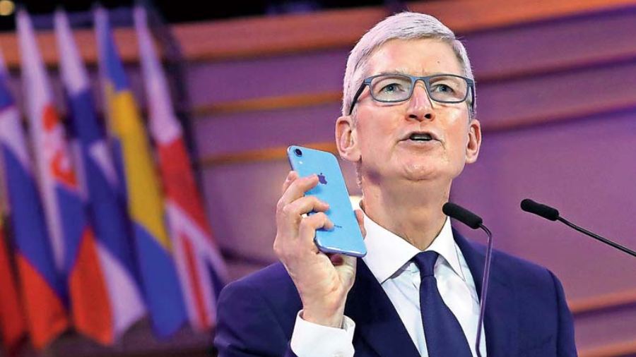 File picture of Apple CEO Tim Cook delivering a keynote during the European Union’s privacy conference at the EU Parliament in Brussels in October 2018