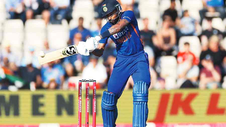 Hardik Pandya during his 33-ball 51 in the first T20I against England at the Ageas Bowl in Southampton on Thursday.
