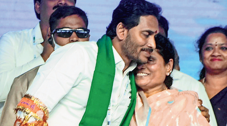 YS Jagan Mohan Reddy with his mother  YS Vijayamma during an event in Amravati, Andhra Pradesh, on Friday.