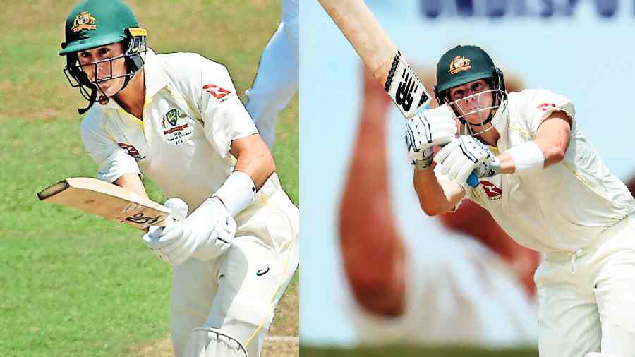 Australia centurions Marnus Labuschagne and (right) Steve Smith on Day I of the second Test against  Sri Lanka in Galle on Friday. 