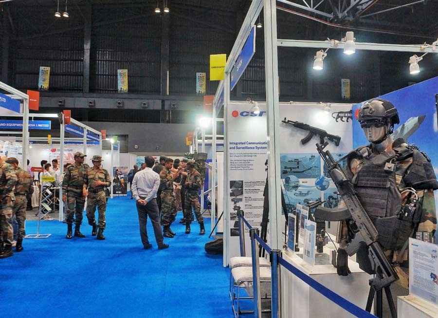 Visitors at the East Tech 2022 at Biswa Bangla Mela Prangan on Friday, July 8. The exhibition, showcasing modern warfare technology, was held on July 7 and 8.