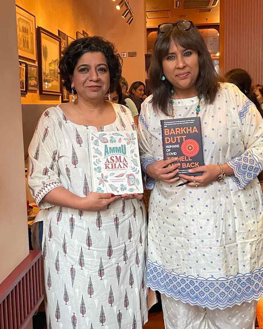 (L-R) Asma Khan and Barkha Dutt with their new books at Darjeeling Express, Covent Gardens, London, UK. Dutt's book, 'To Hell and Back', is based on her road trips during the first COVID-induced lockdown as she noticed a paradigm shift in the traditional meaning of humanity by exploring the deep-rooted inequalities across caste, class and gender in the heart of India. Though written from a different angle, Khan's cookbook 'Ammu' is also a product of the trauma of the first lockdown. The book is a tribute to Khan's mum as she goes back to the warmth and assurance of family recipes to lighten the dark mood prevailing at the time.