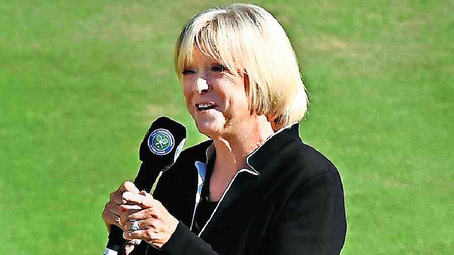 Sue Barker after the men’s final at Wimbledon on Sunday. 