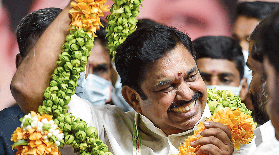 Palaniswami after being elected as AIADMK interim general secretary in Chennai on Monday.